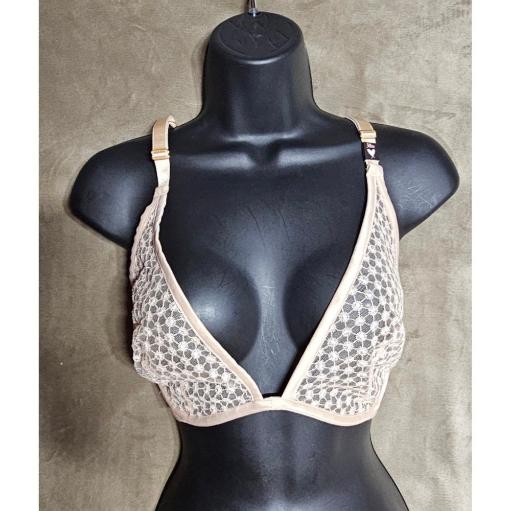 Victorias Secret Starburst Lace Strappy Cage Back Plunge Bra Beige 38D NWT